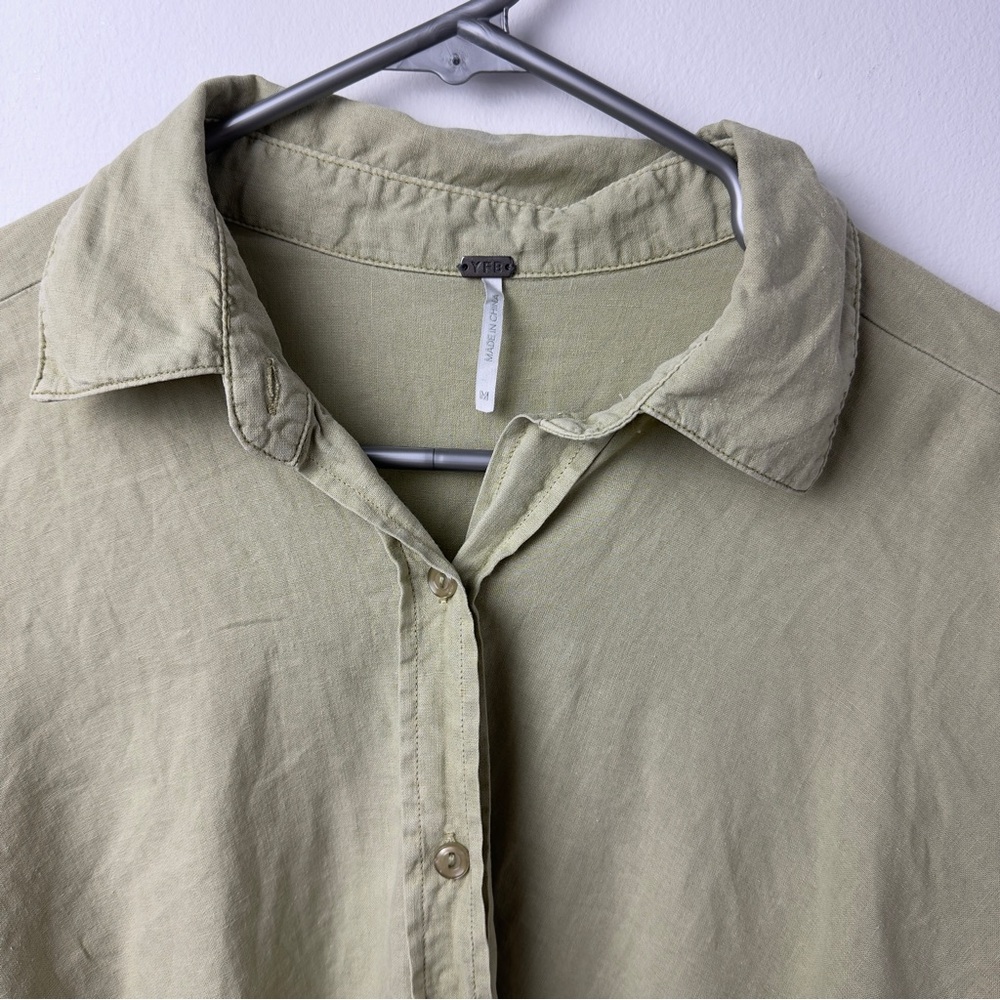 Young Fabulous & Broke Sage Green Linen Button Down Twist Front Top M - Picture 2 of 7